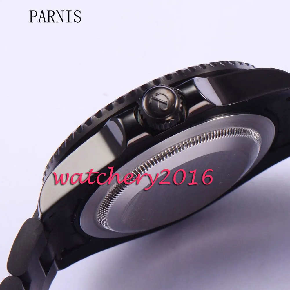 Мужские автоматические механические часы Parnis черные наручные с сапфировым