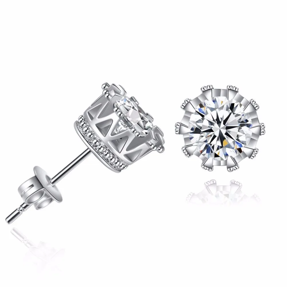 2019 hot sale silver color &amp gold 6MM zircon crown stud earrings woman engagement / wedding gift jewelry drop shipping | Украшения и
