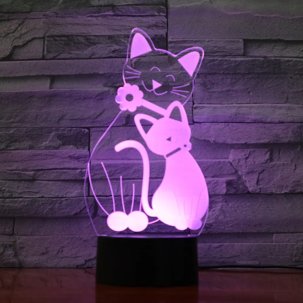 Милый Flash Cat лампа 7 цветов Изменение ночной Светильник атмосфера светильник 3D