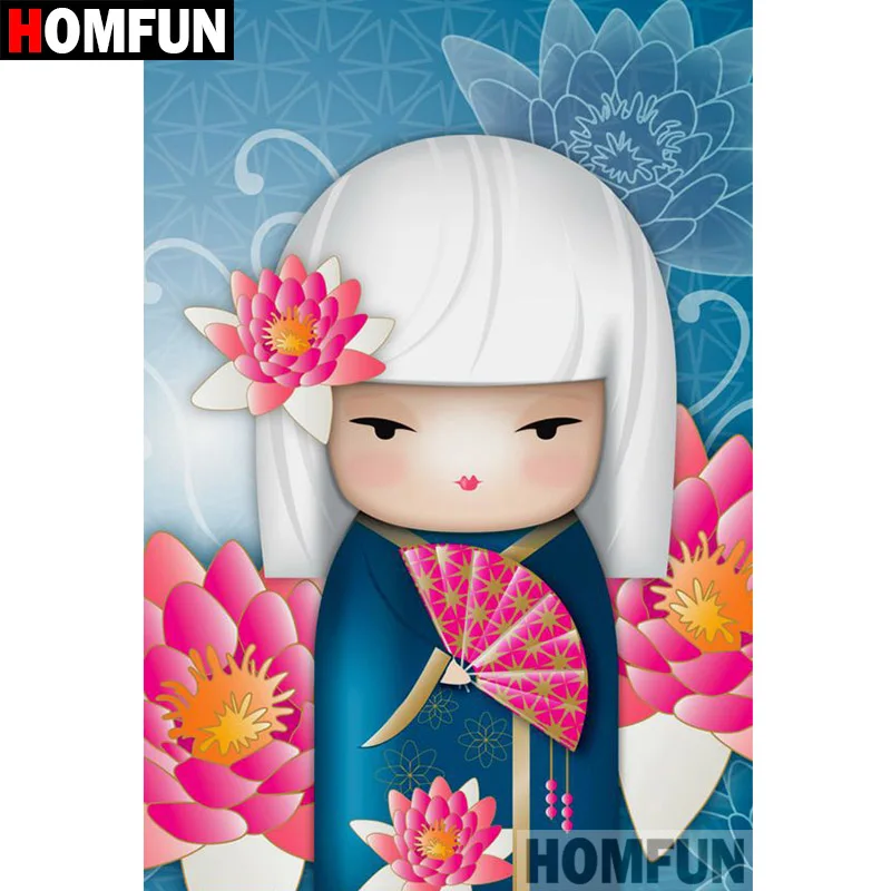 Черный HOMFUN 5D DIY алмазная живопись полная квадратная/круглая дрель "мультяшная девочка" 3D вышивка крестиком подарок домашний Декор подарок A07946 - Цвет: Черный