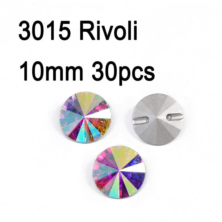Rivoli 10mm 30pcs Кристалл AB Rivoli квадратные пуговицы отверстия стразы пришить на кнопку DIY ремесло для ювелирных изделий одежды диван костюм для гимнастики - Color: Rivoli 10mm 30pcs
