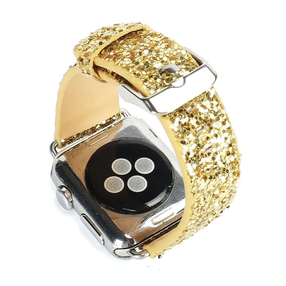 Сверкающий ремень из искусственной кожи для Apple Watch новый год банкет 3 2 1 iWatch 38 мм 42