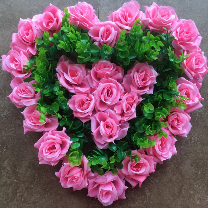40x38cm Artificial Silk Heart Shape Lovely Rose Flower Ball for Wedding Car Door Floral Centerpiece Valentines Decorations