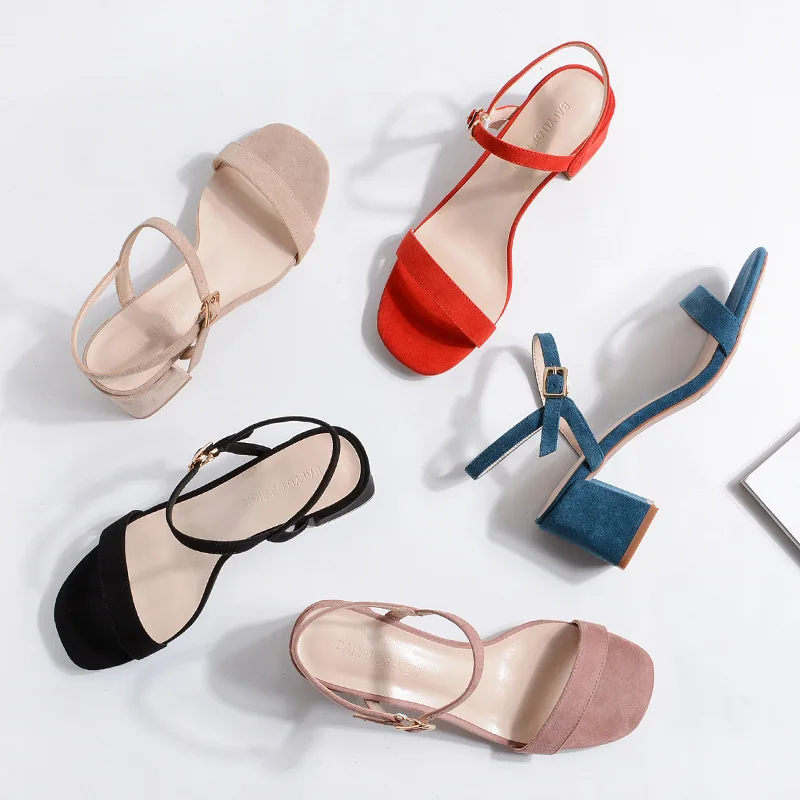 Сандалии гладиаторы женские на толстом каблуке замшевые босоножки без задника