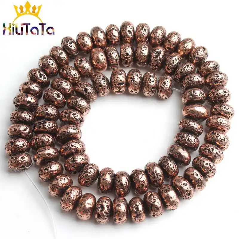 Плоские бусины из натуральной красной меди и лавового камня круглые Rondell