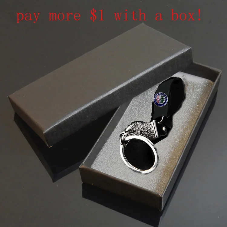 Black with box Автомобильный брелок для ключей в виде головы орла, автомобильный брелок для ключей, мужской ремень, автомобильные брелки для Alfa Romeo, модные автомобильные аксессуары - Название цвета: Black with box