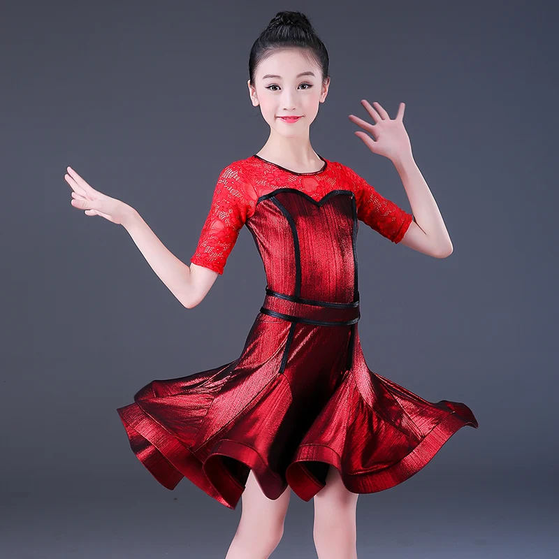 Профессиональное платье для латинских танцев девочек детское блестящее бальное