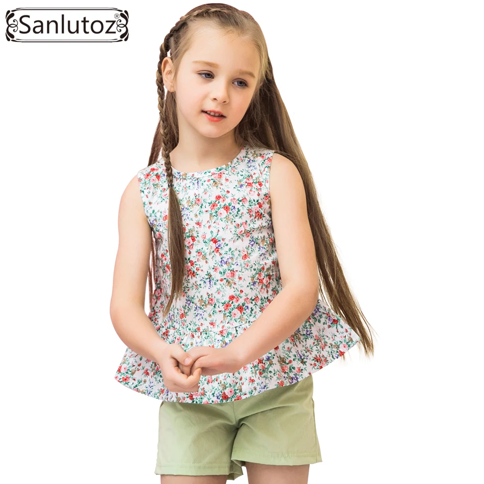 Sanlutoz/летняя детская одежда хлопковые комплекты одежды с цветочным рисунком для