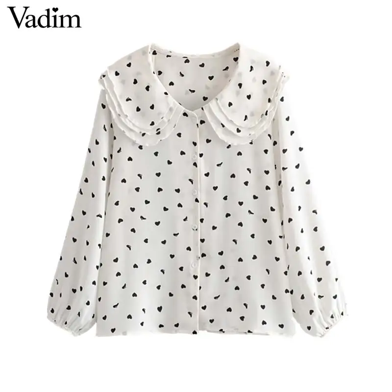 Вадим женщины сладкий печати шифоновая блуза Длинные рукава закругленный