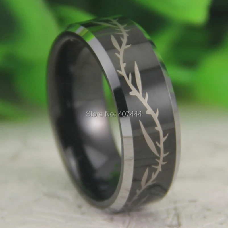 Free Shipping YGK JEWELRY Hot Sales 8MM Black Top Silver Bevel Thorns Design Men's Fashion Tungsten Wedding Ring | Украшения и