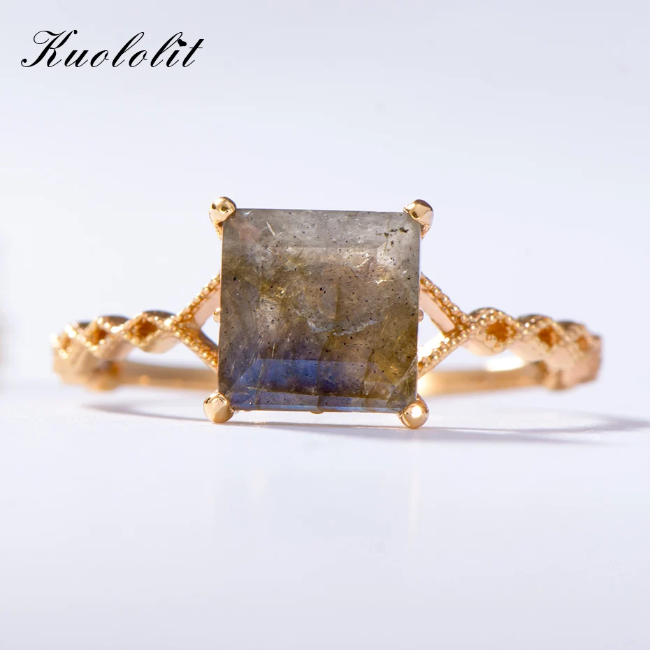 natural Labradorite Kuolit, натуральный лабрадорит, драгоценный камень, кольца для женщин, 925 пробы, серебряное кольцо, для свадьбы, помолвки, подарок невесты, хорошее ювелирное изделие - Цвет камня: natural Labradorite