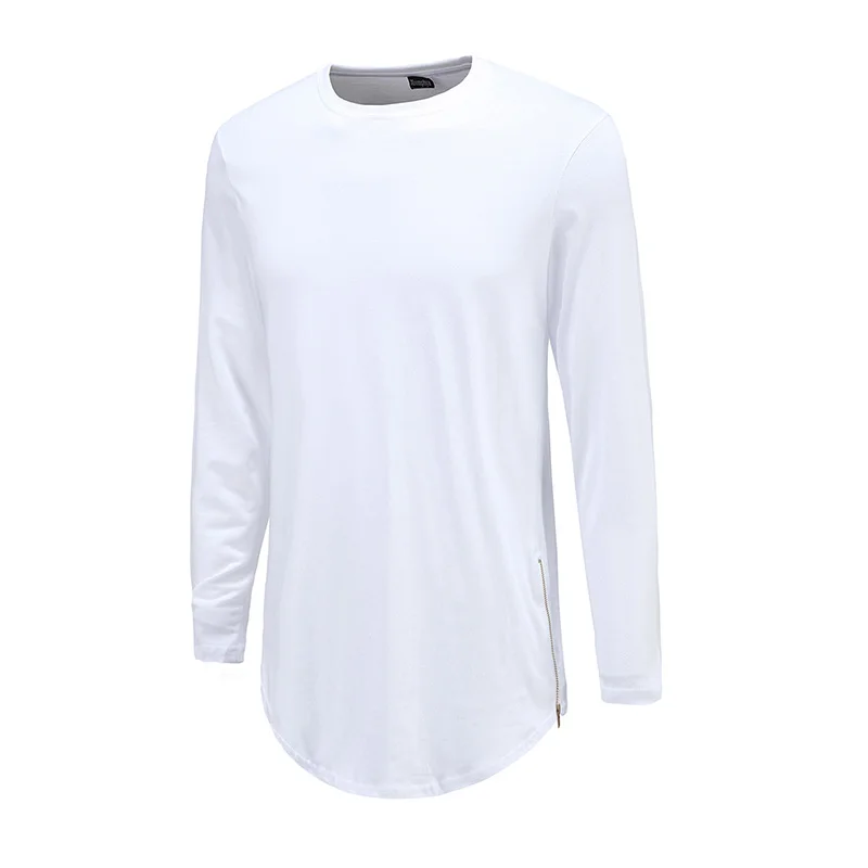 SHOKOTANO Mens Long Sleeve Solid T shirt Men Hipster Hip Hop Basic Curved Hem Side Zipper T-Shirt | Мужская одежда