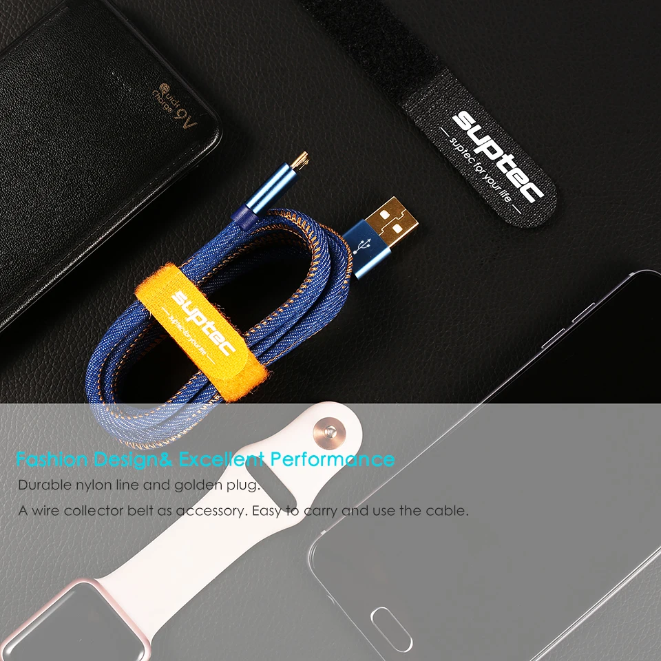 Suptec Micro USB кабель для Samsung S7/S6/S5 Xiaomi Huawei LG Android Phone деним Плетеный золото покрытием