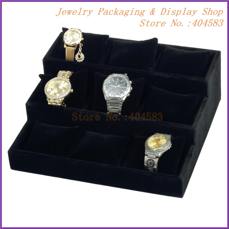 

Factory Price 9 slots Black watch jewelry tray for sale