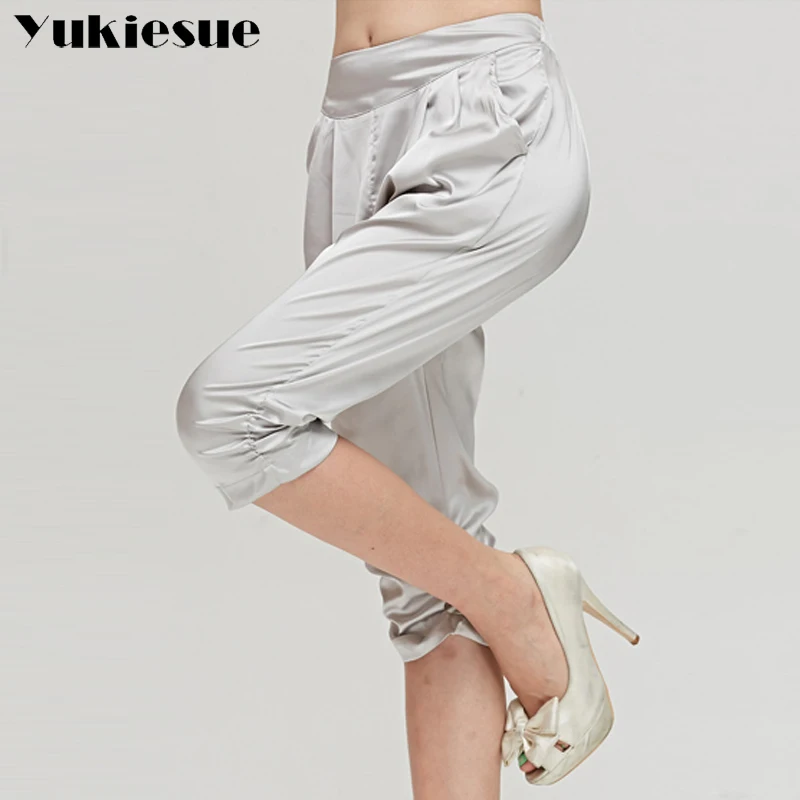 Silk harem pants capris women 2018 summer high elasitc waist loose rayon casual womens trousers pantalones mujer Plus size | Женская