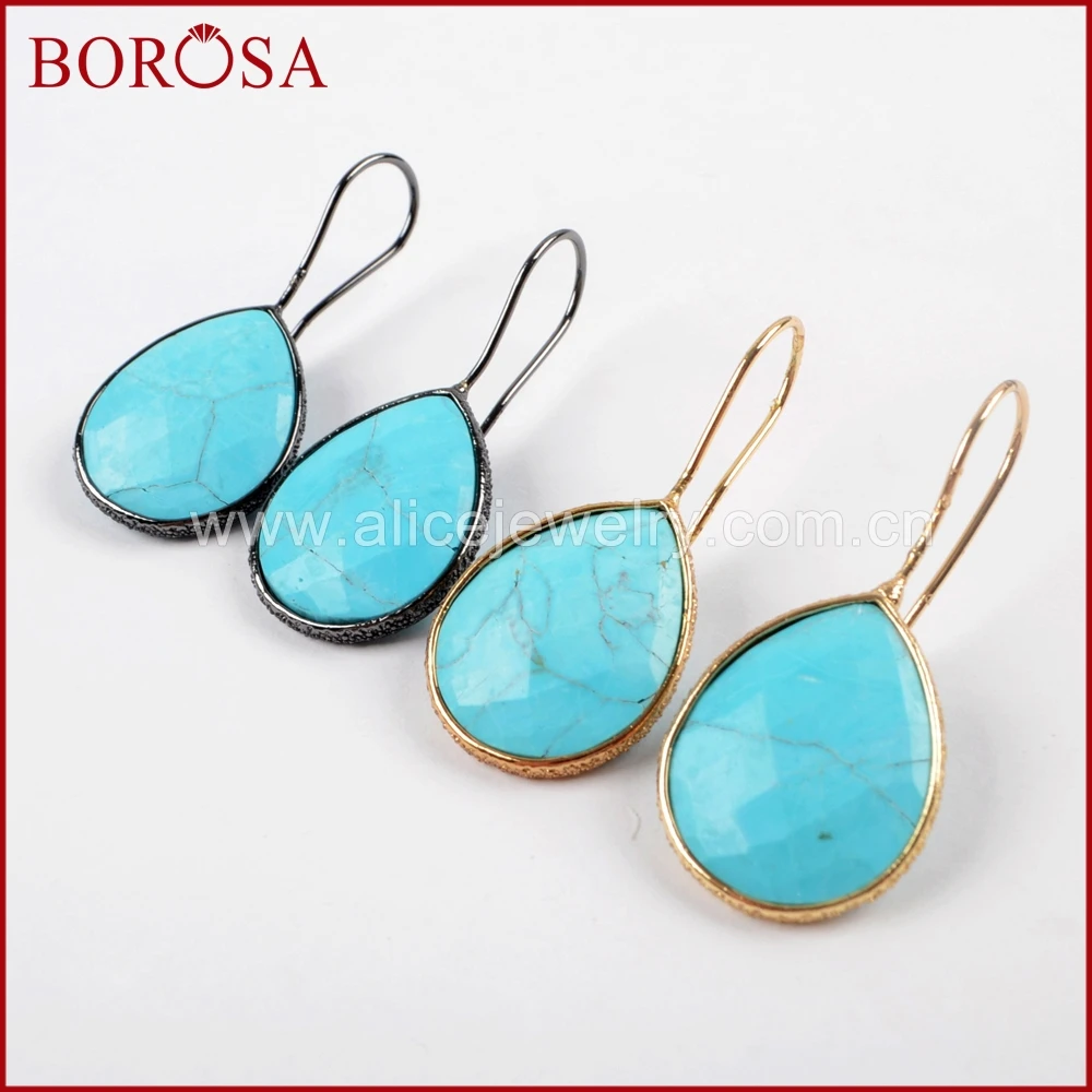 BOROSA 5/10 пар золото/черный Цвет граненый синий Howlite камень падение серьги Drusy