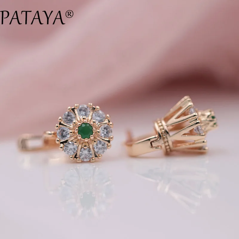 PATAYA, Новое поступление, свадебные серьги 585, розовое золото, зеленый цвет, натуральный циркон, лотос, висячие серьги для женщин, свадебные романтические ювелирные изделия, разные цвета