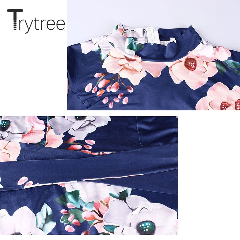 Осеннее женское платье Trytree повседневные платья с цветочным принтом воротником