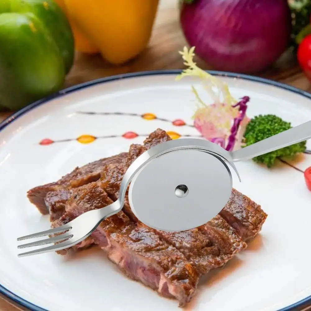 Резак из нержавеющей стали с ножом и вилкой Торт Пицца режущее устройство