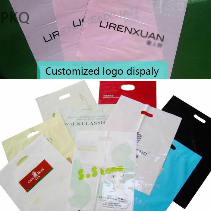 500pcs/lot Custom Company logo name White Plastic Shopping Bag small Clothes Packaging Handle Customized | Дом и сад