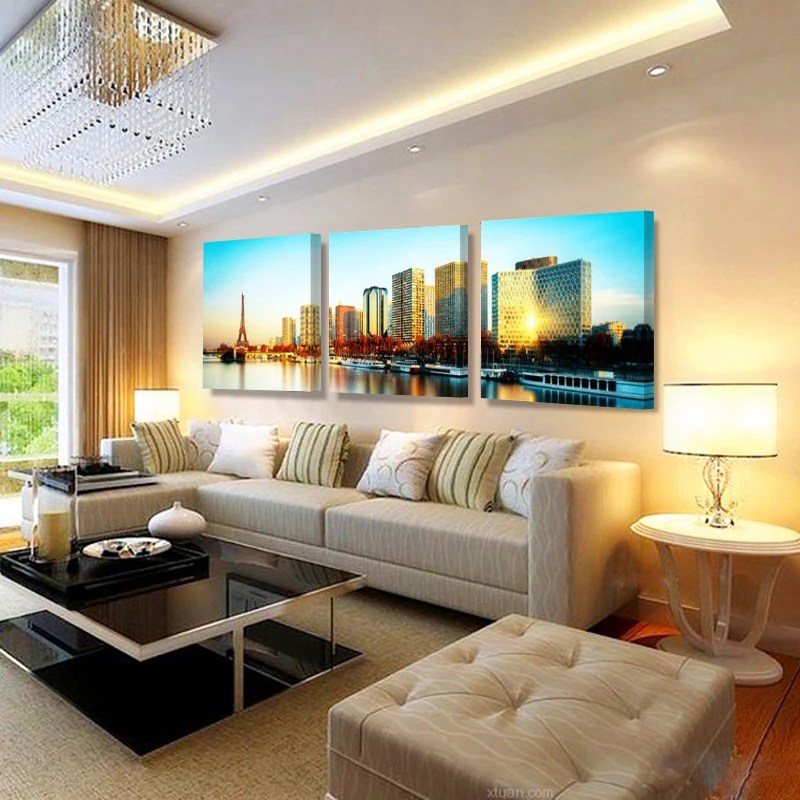 Картина на холсте с принтами 3 предмета Парижская башня настенные художественные