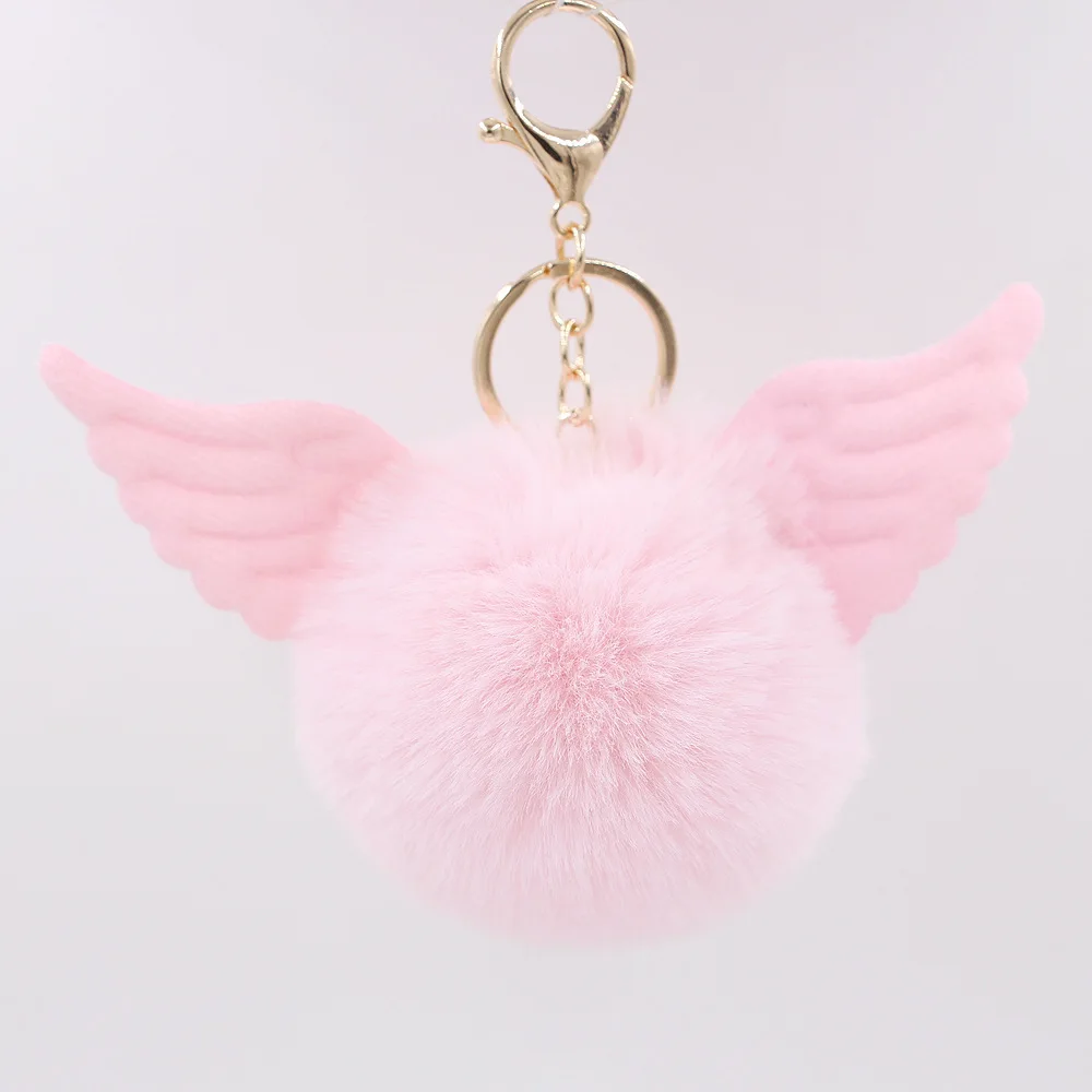 Искусственный мех с крыльями ангела цепочка для ключей Для женщин ключи брелок