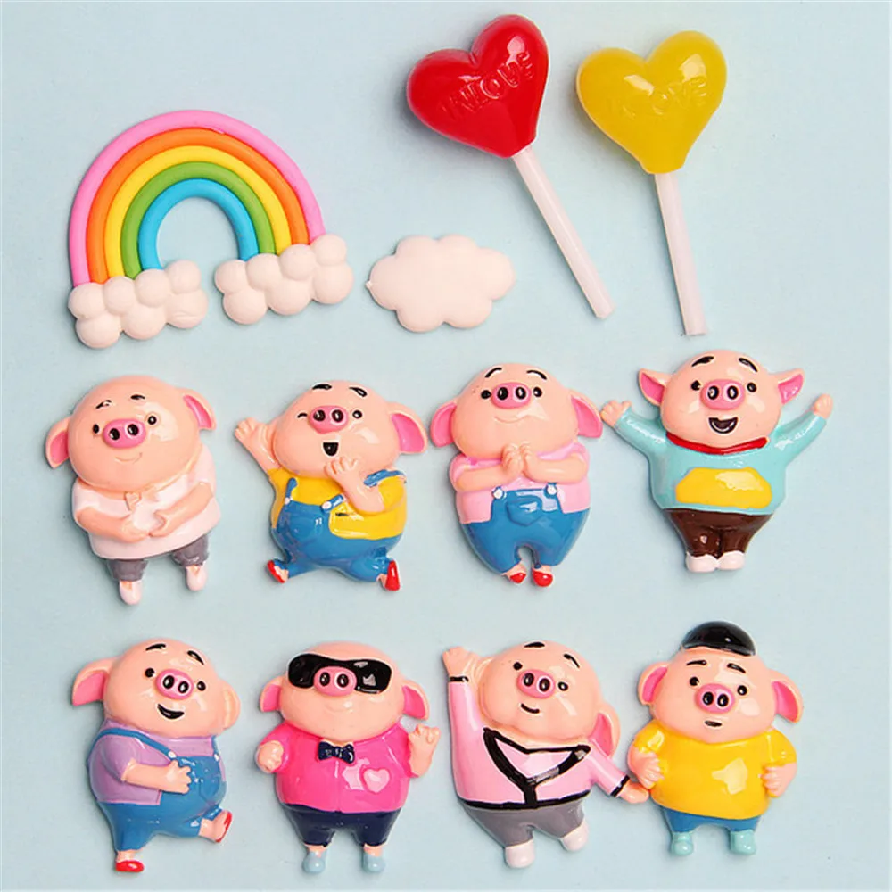 8pcs Mixed Resin Kawaii Pig Decoration Crafts Flatback Cabochon DIY Embellishments For Scrapbooking Phone Hair Bow Accessories | Дом и сад