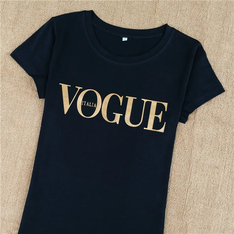 Женская футболка Harajuku VOGUE хлопковая Футболка с золотым принтом S XL короткими