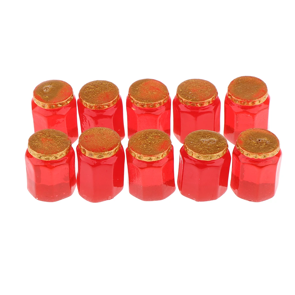 10 Pieces 1/12 Dollhouse Miniature Canned Food Honey Jars Jam Jar Kitchen Decorations Groceries Accessories Yellow / Red |