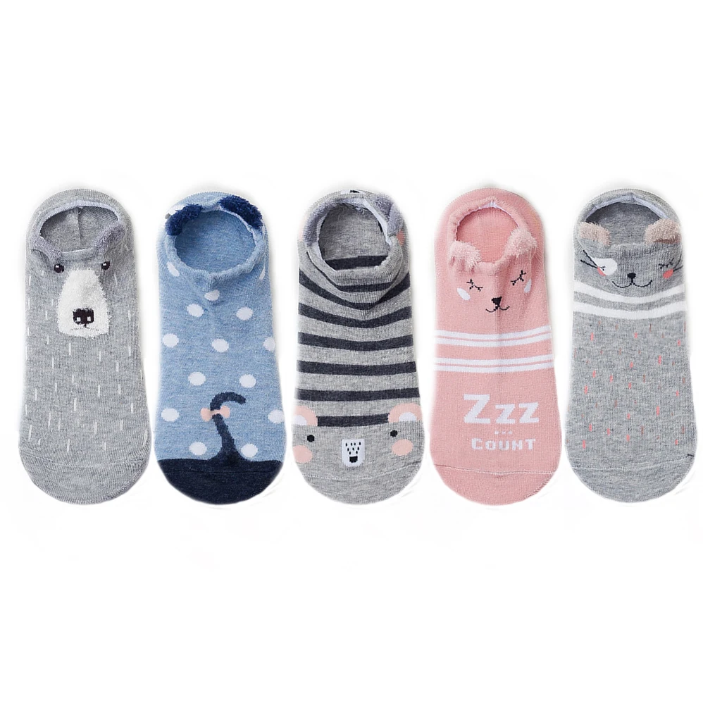 5pairs 01 5 пар, женские хлопковые носки, стереоскопические милые женские носки в виде животных, кавайный Кот с собакой, летние короткие носки, женские повседневные Мягкие забавные носки - Цвет: 5pairs 01