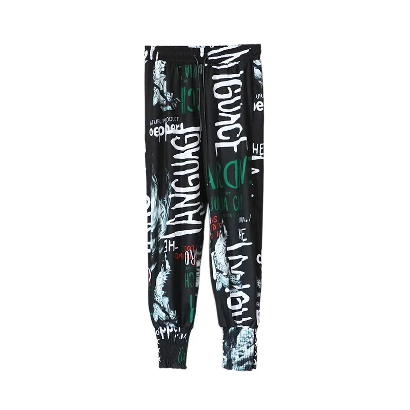 QING MO Women Letter Print High Waist Trousers Summer Fork Casual Loose 2019 ZQY942 |