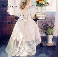 pink flower girl dress white lace feather high low style girls pageant gowns birthday party dresses