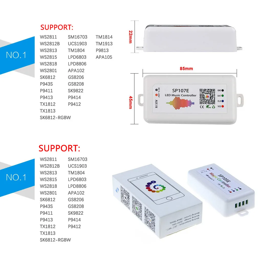 SP105E Bluetooth SP107E музыка SP108E Wi-Fi светодиодный контроллер для WS2812B WS2811 Светодиодный