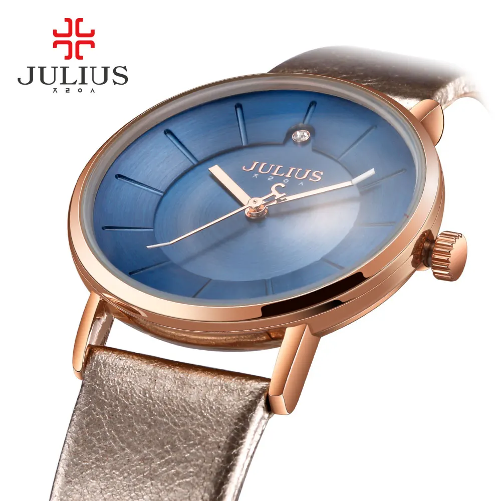 Наручные часы JULIUS женские простые супер тонкие водонепроницаемость 30 м 9 мм для