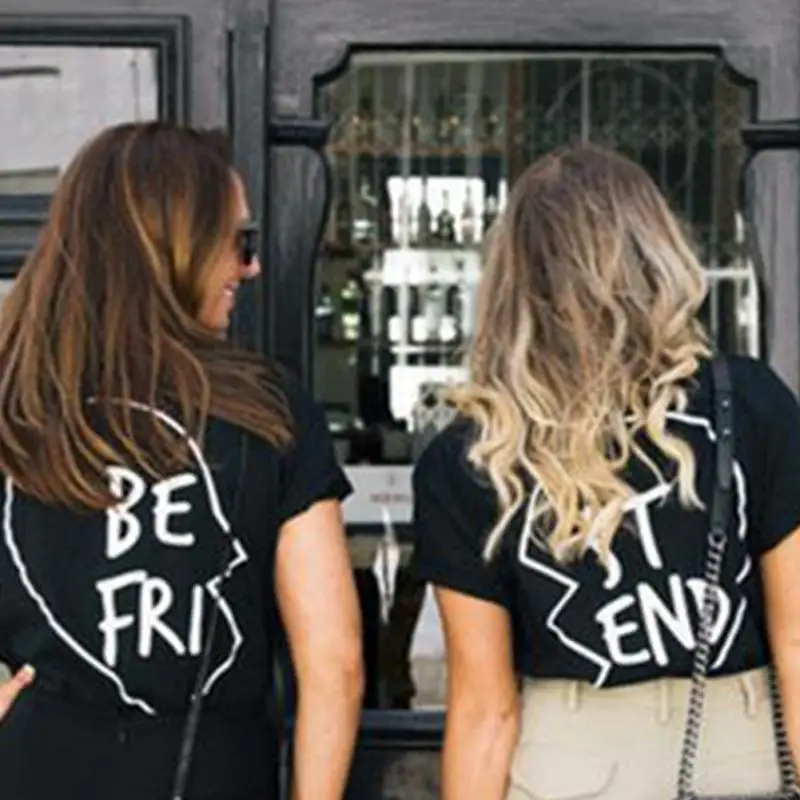 Одежда для девушки женская футболка модная с надписью Best Friend BFF Sisters подарки