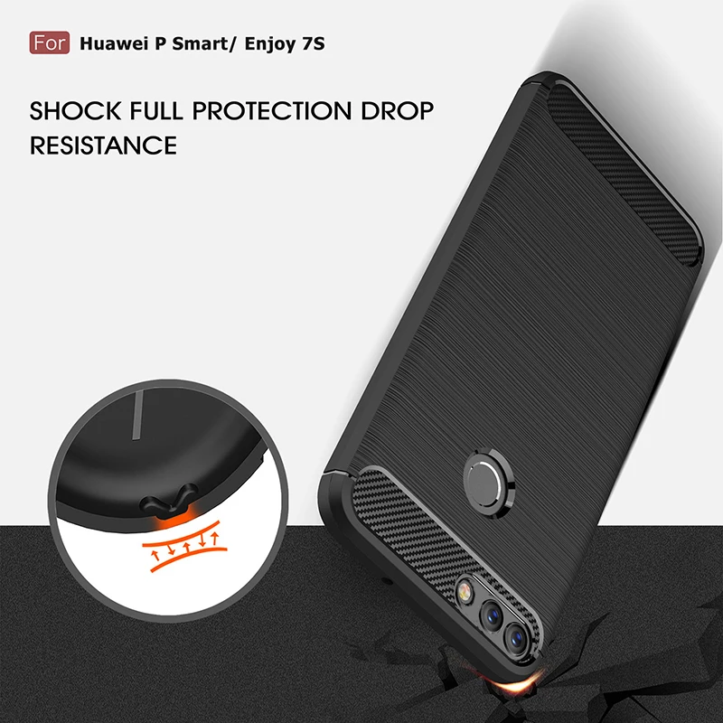 For Huawei P Smart Case Cover TPU Silicone Bumper Anti-Shock Soft Carbon Fiber Cases Smart/Enjoy 7S |