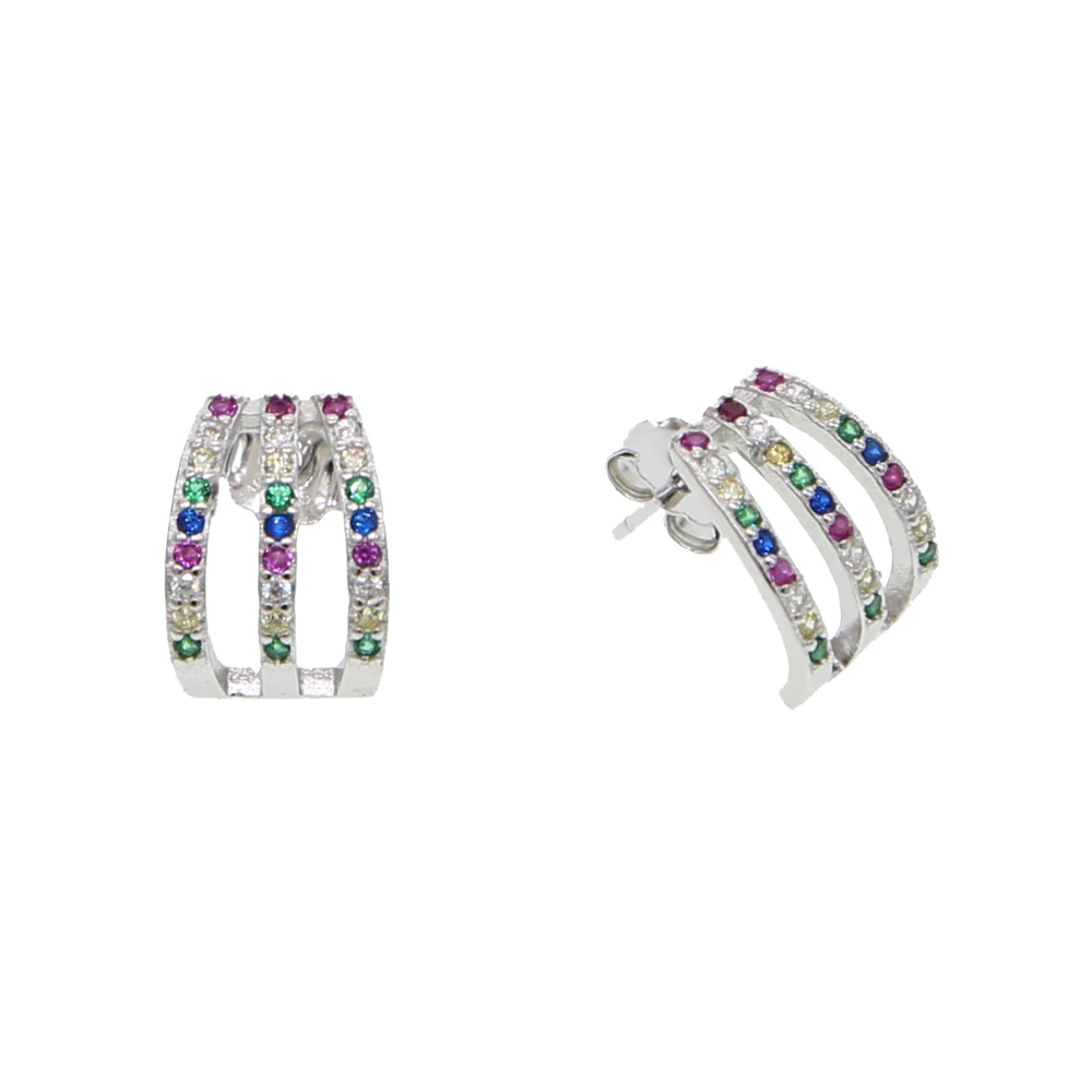 fine 925 sterling silver bright chic rainbow colorful geometric cz bar stud earring for women girl gift | Украшения и аксессуары