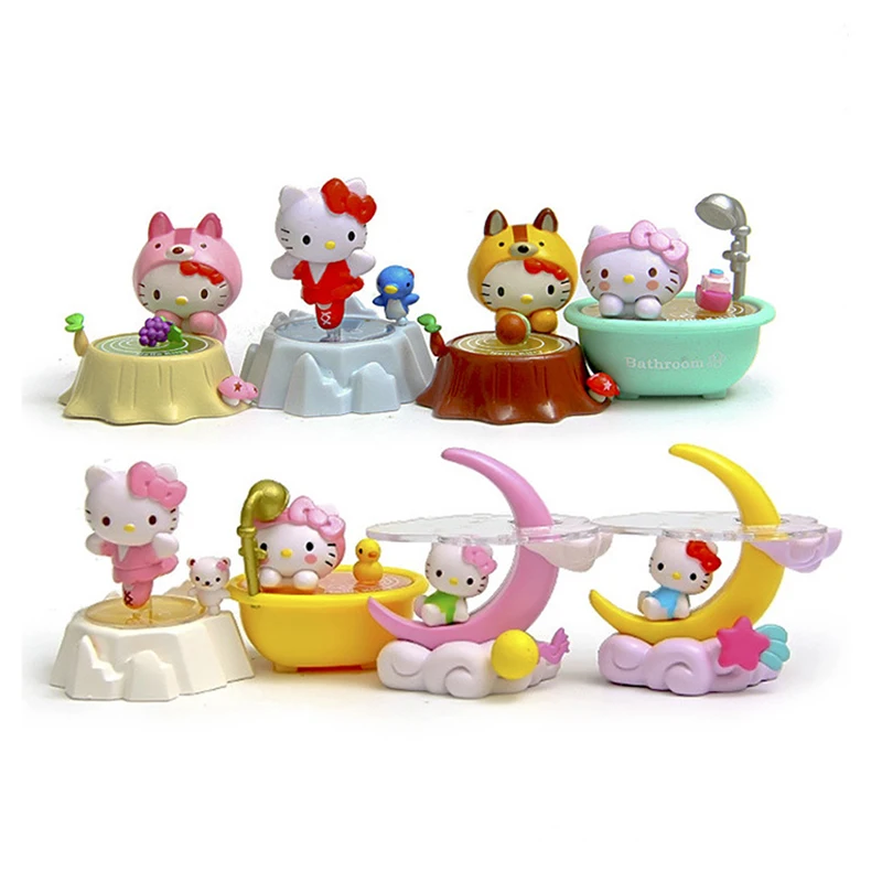 

8pcs/lot Kawaii Moon Kitty Miniature Figurines Resin Craft Gift Figurine Cartoon Animal Toys For Children Cat Souvenir Doll