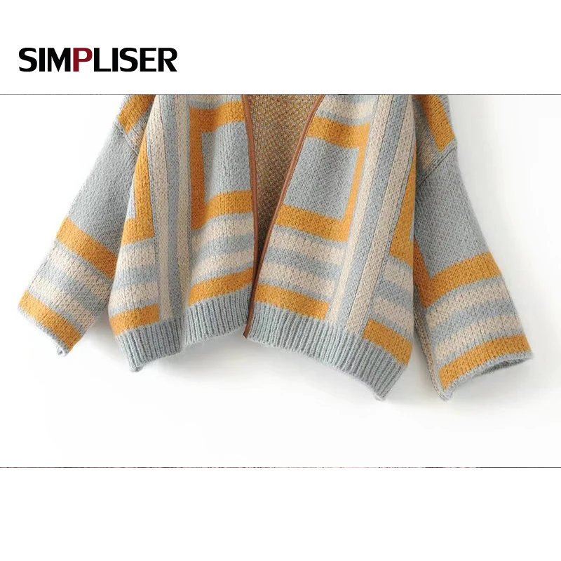 Women Fashion Cadigans 2019 Open Knitted Outwear Oversize Sweaters Striped Female Knitwear Winter Sweater Popcorn Jumpers |