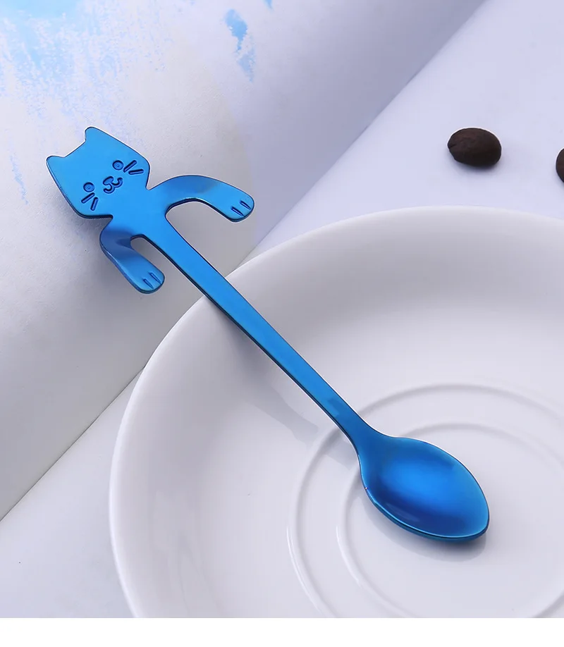 4 шт. из нержавеющей стали мини кошка котенок ложки для кофе чай десерт напиток