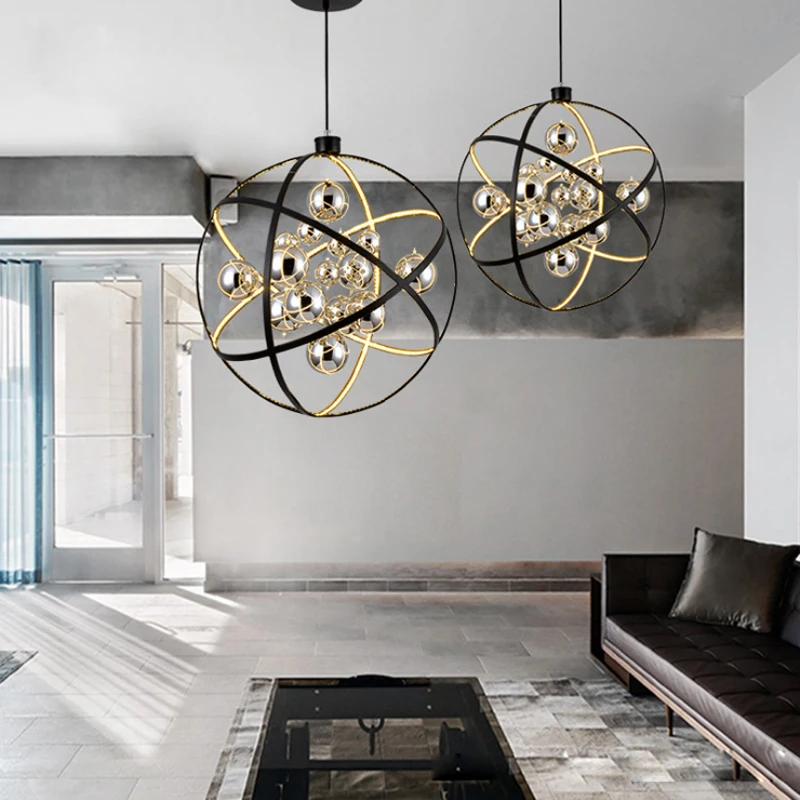 Postmodern Solar System Design Chandelier Creative Stainless Steel Ring Glass Ball Restaurant Decoration LED Adjustable Lighting | Освещение