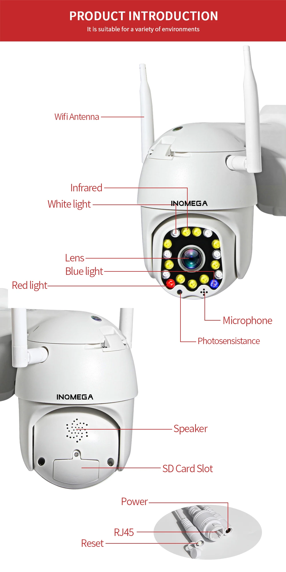 INQMEGA 1080P PTZ WIFI Camera Outdoor Auto Tracking Speed Dome WiFi Wireless CCTV Camera Security Surveillance Waterproof Camera