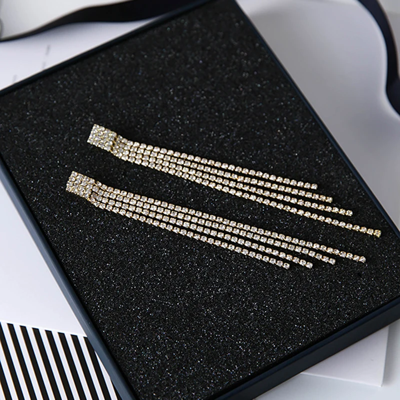 Женские Стразы длинные серьги в уличном стиле сверкающие с кристаллами и