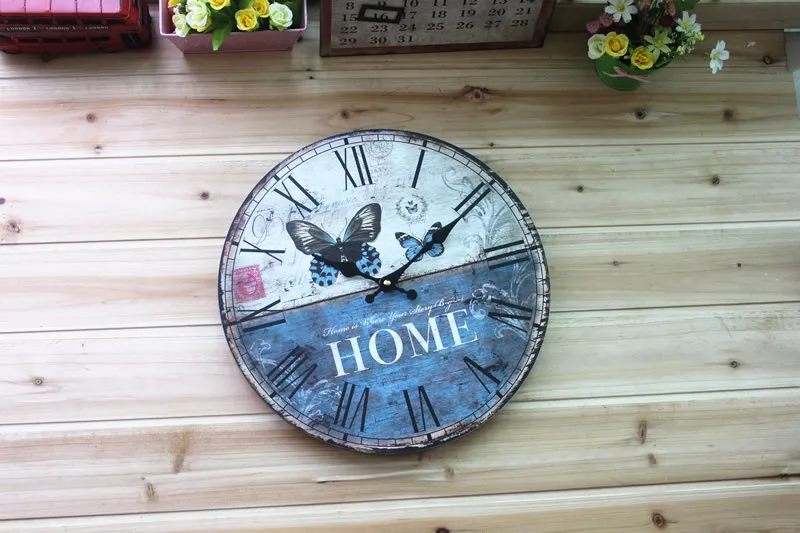 Хорошее-Краткое Цветной рисунок Бабочки Деревянные Настенные Часы Творческого