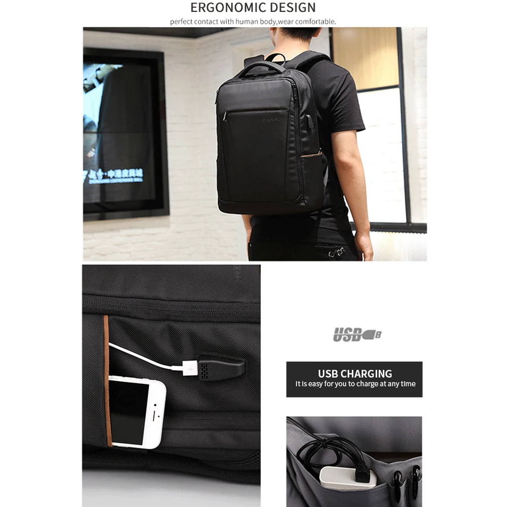 Бренд Aoking черный рюкзак водонепроницаемые мужские дорожные сумки с usb портом