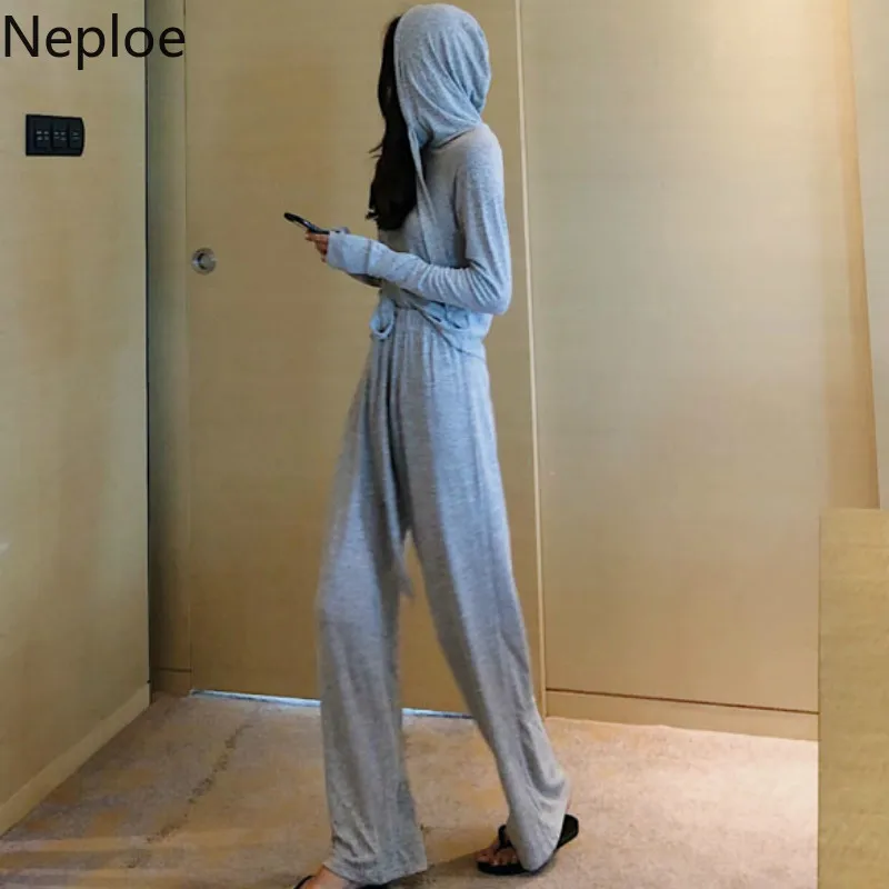 Neploe/женские комплекты из двух предметов однотонные Топы с капюшоном и длинными