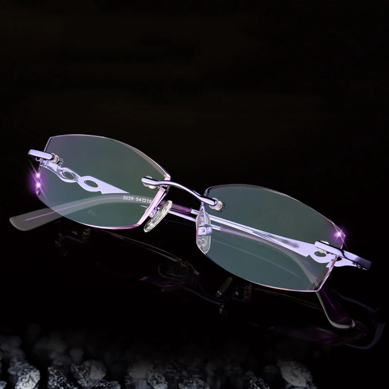 Fashion Rhinestone Reading Glasses magnifier Women Diamond Cutting Rimless Gold Purple Readers Presbyopic Eye D5 | Аксессуары для