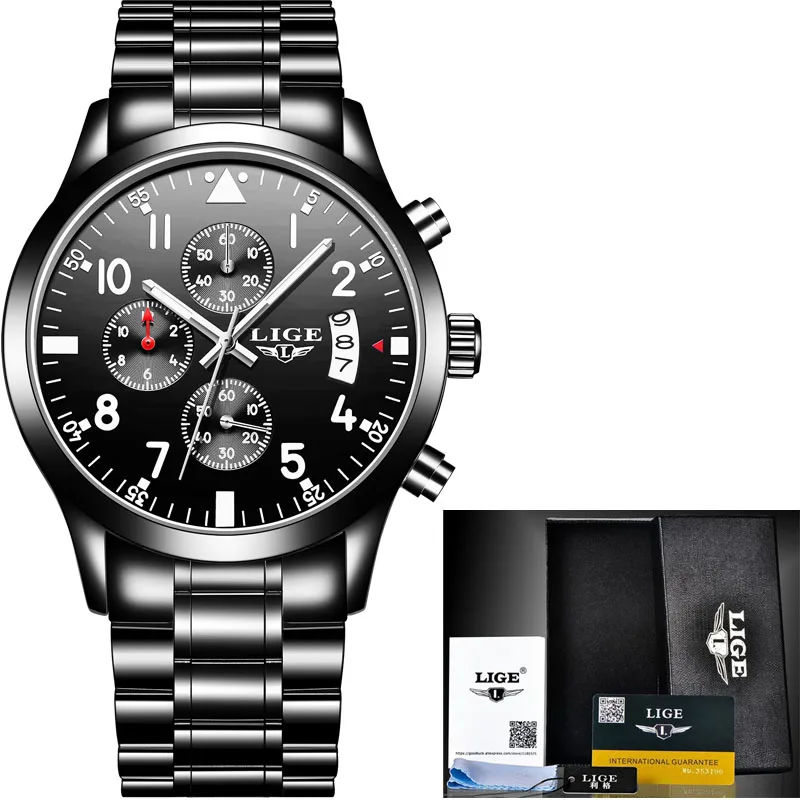 Relojes hombres LIGE мужские часы Топ Роскошные брендовые модные спортивные кварцевые