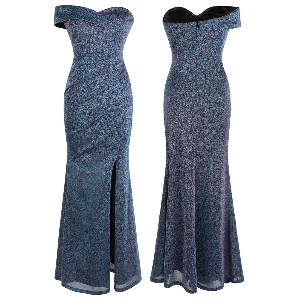 picture blue color Angel-Fashion, женские элегантные вечерние платья, длинные, с открытыми плечами, плиссированные, с разрезом, официальное, вечернее платье, голубое, 443 - Цвет: picture blue color