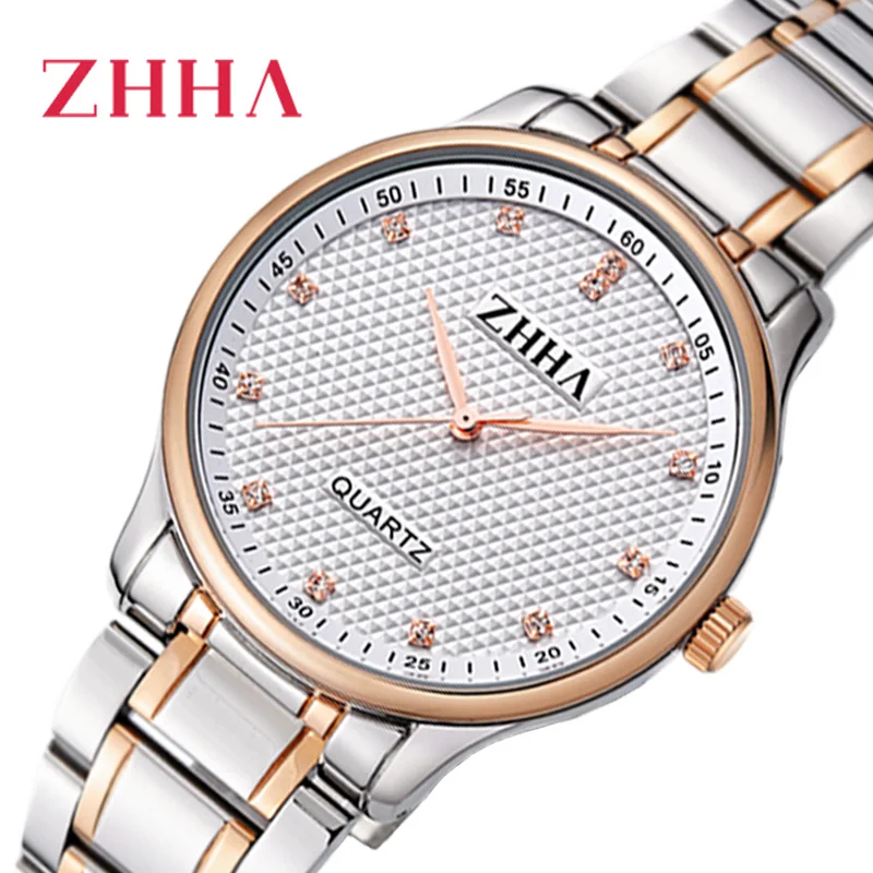 Пара часов Мужчины Женщины алмаз водостойкие кварцевые часы из нержавеющей